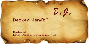 Decker Jenő névjegykártya